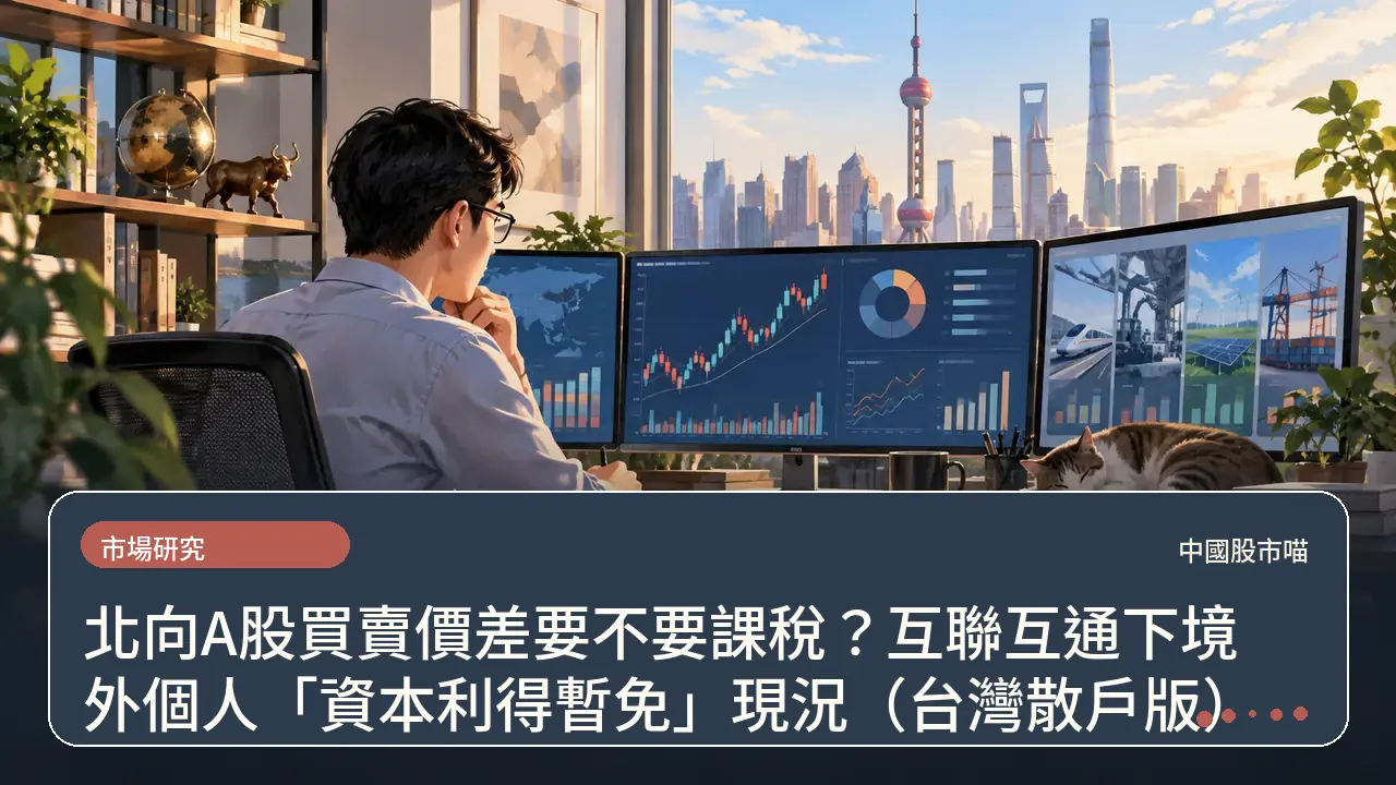 北向A股買賣價差要不要課稅？互聯互通下境外個人「資本利得暫免」現況（台灣散戶版）主題插畫