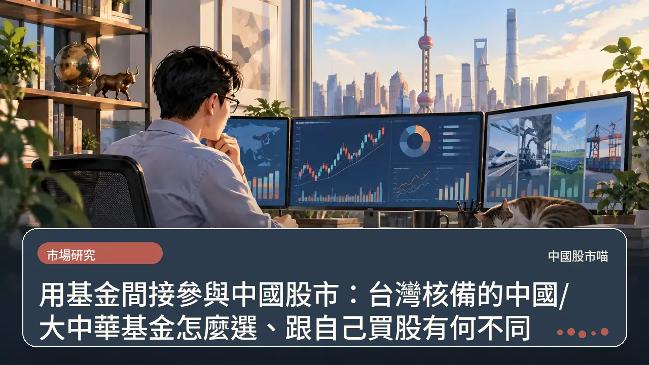 用基金間接參與中國股市：台灣核備的中國/大中華基金怎麼選、跟自己買股有何不同主題插畫