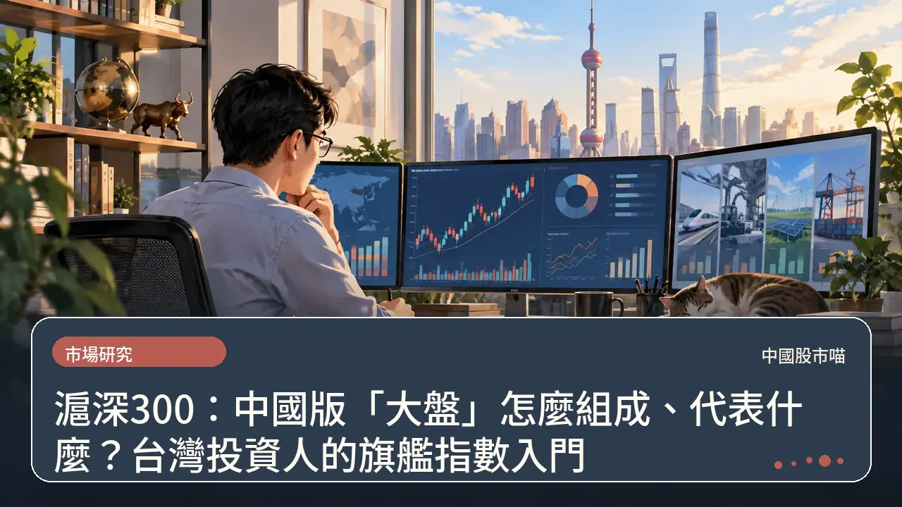 滬深300：中國版「大盤」怎麼組成、代表什麼？台灣投資人的旗艦指數入門主題插畫