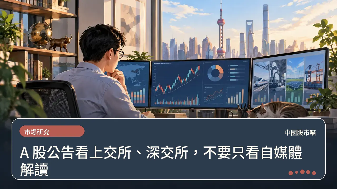 A 股公告看上交所、深交所，不要只看自媒體解讀主題插畫